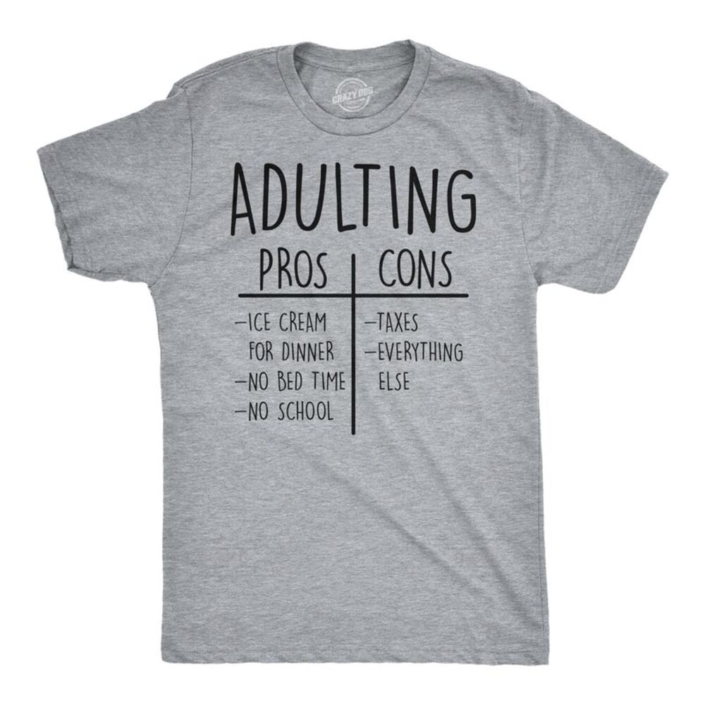 Mens Funny T Shirts Adulting Pros And Cons Sarcastic Tee For Men